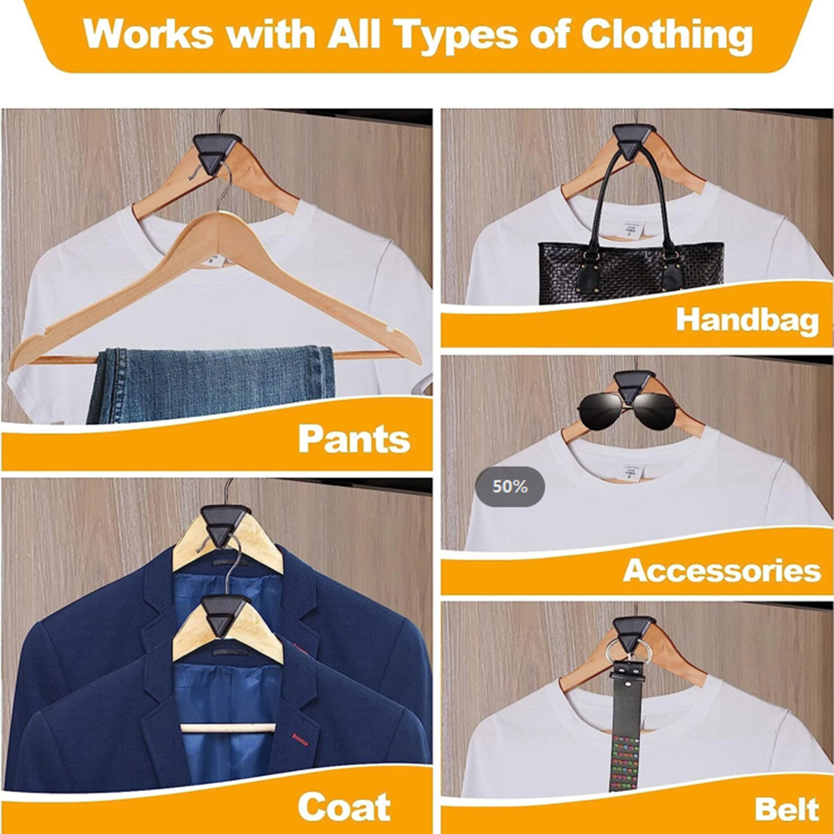 100pcs Clothes Hangers Space Saving Closet Organizers Heavy Duty Hanger Extender
