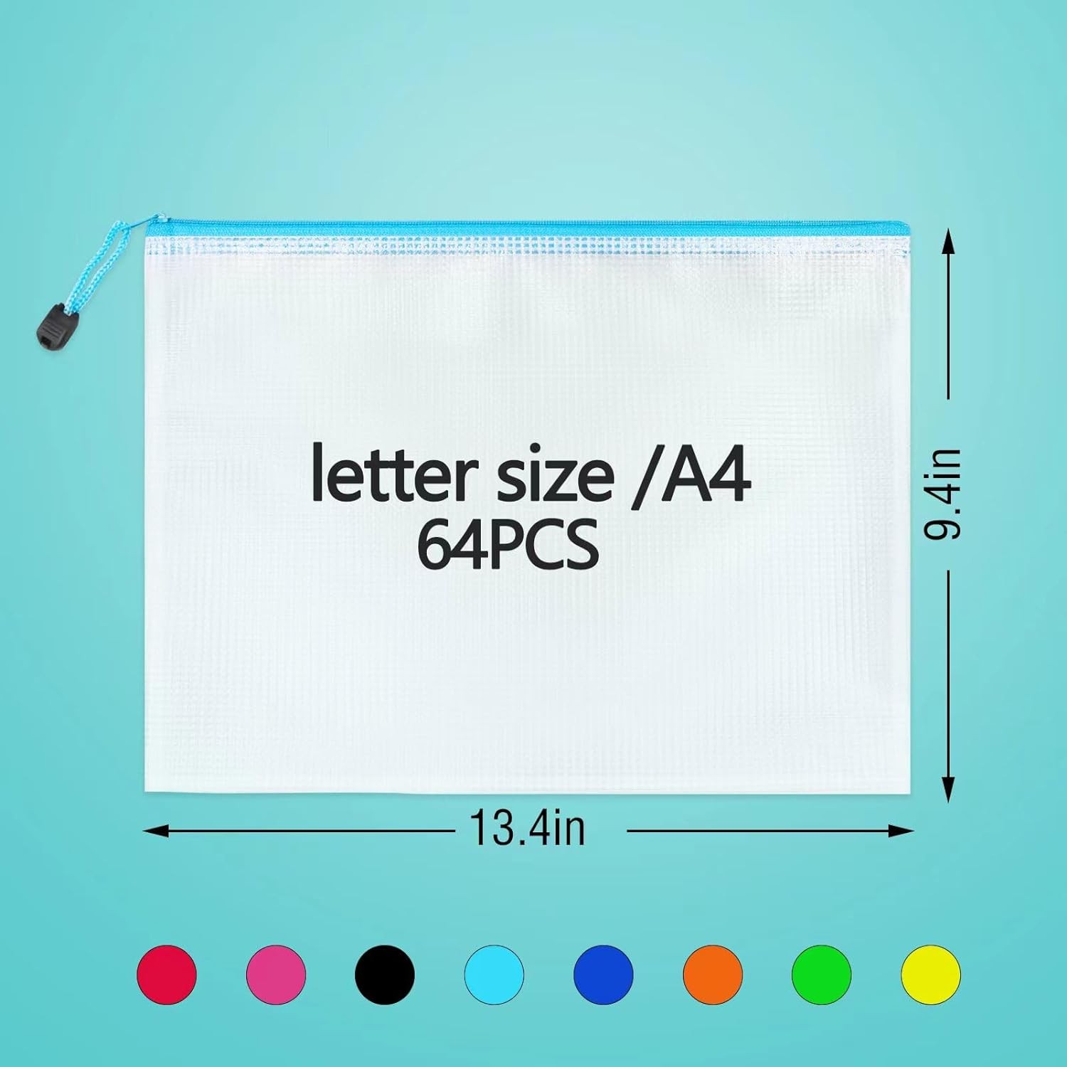 64 A4 Mesh Zipper Pouches Bulk, Clear Storage Bags for Office/Travel