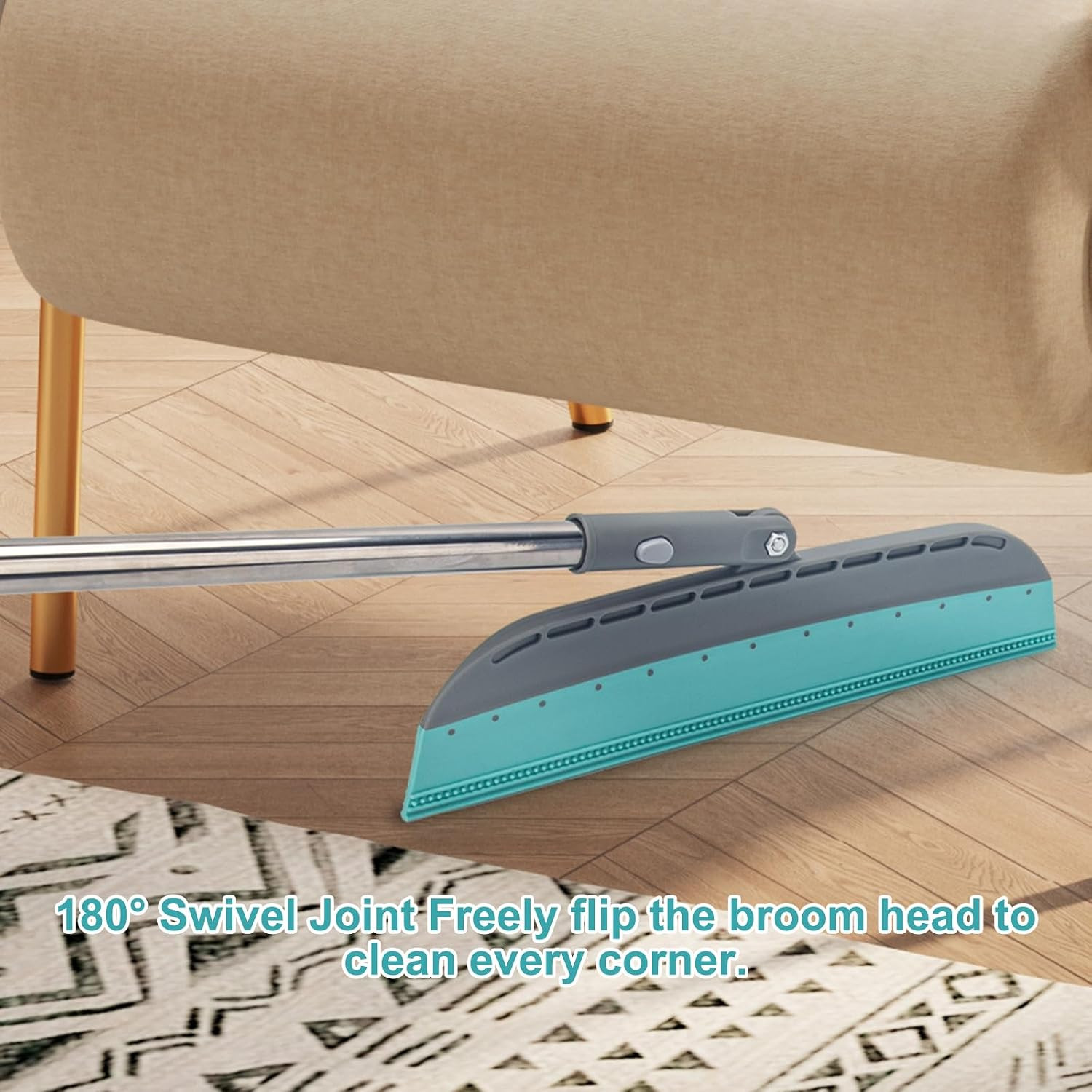 Multifunction Rubber Air Broom, Silicone Floor Squeegee Broom with 59″ Long Hand