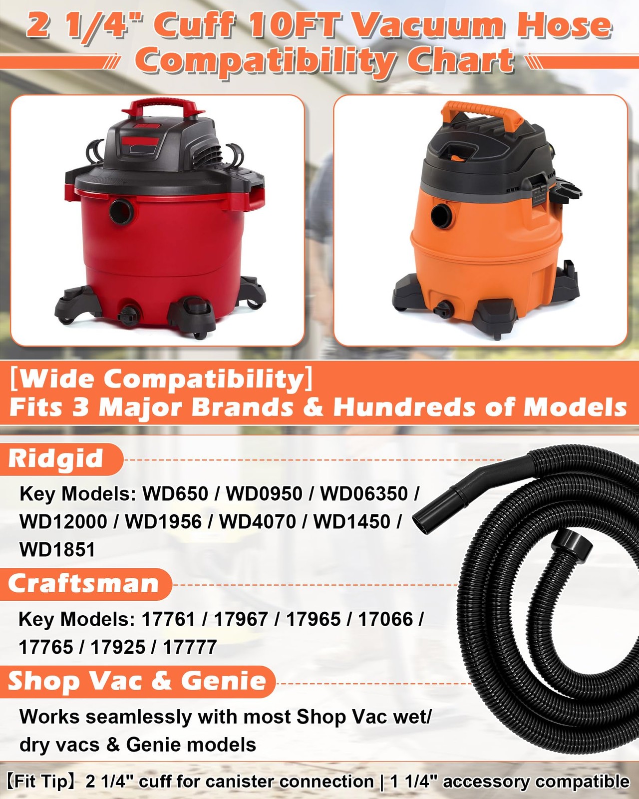 Hose Replacement for Shop Vacuums and Blowers 2.25 in x 10 ft