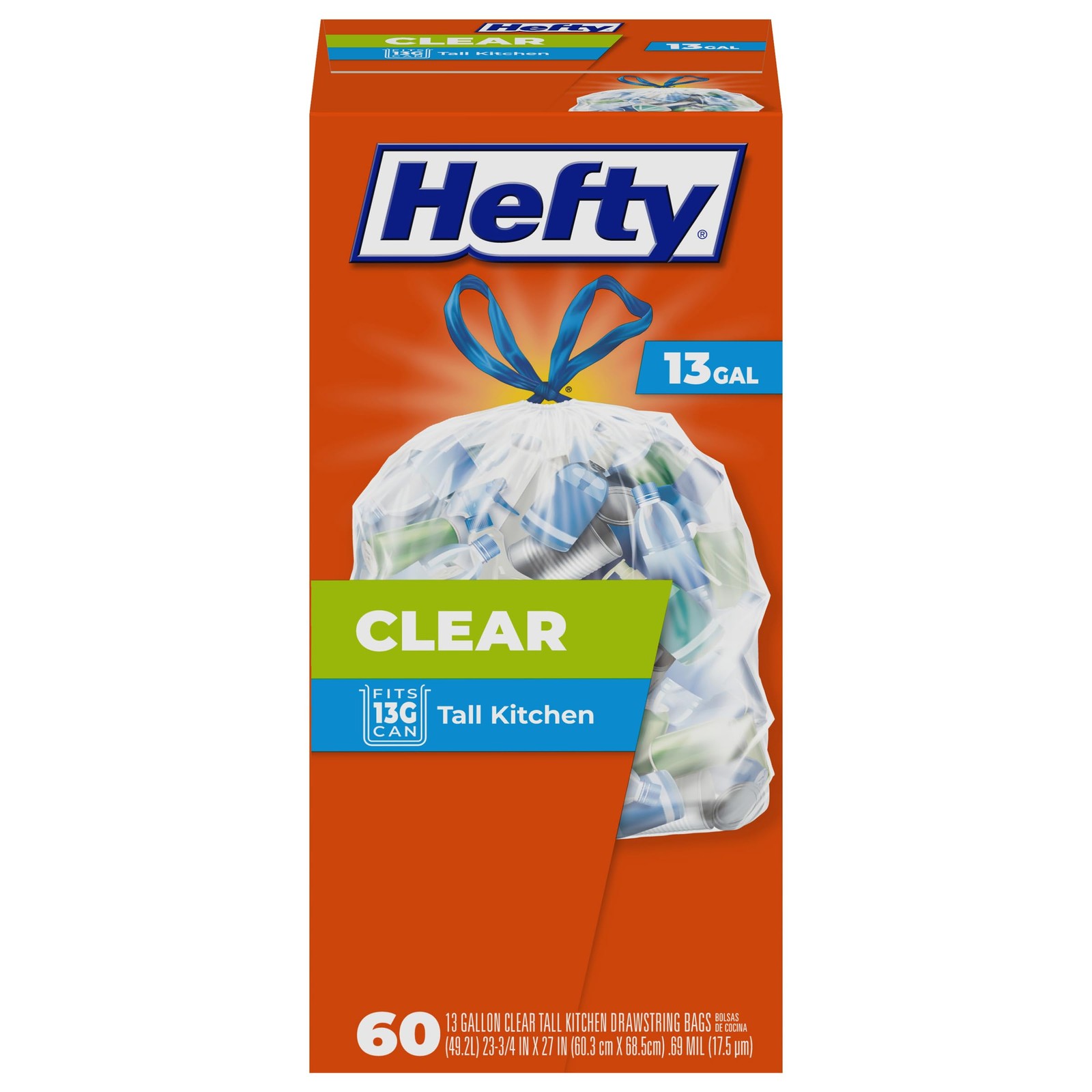 Hefty Tall Clear Trash Bags, 13 Gallon, 60 Count (Pack of 1),