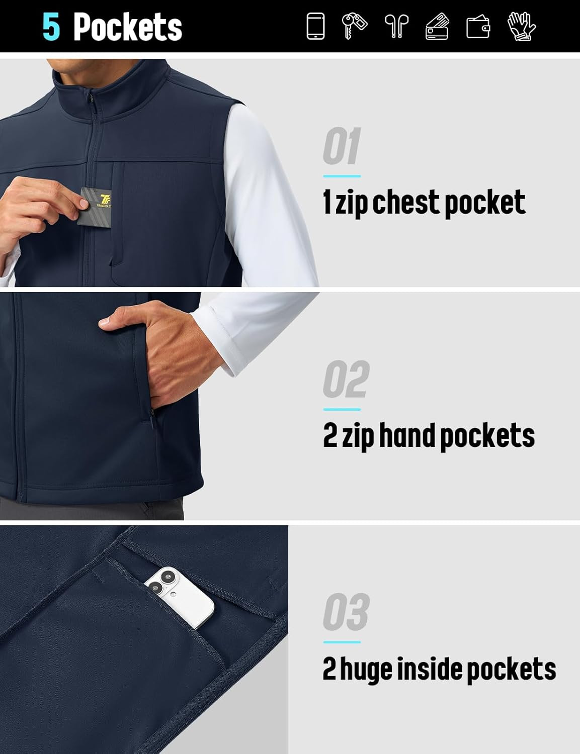 Men’S Lightweight Softshell Vests Windproof Sleeveless Jackets Golf Outdoor Oute