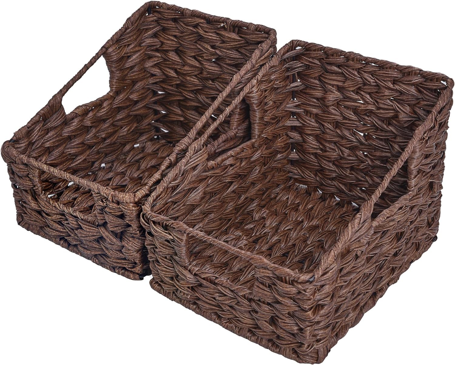 Wicker Storage Baskets, Waterproof Wicker Basket with Handles, Trapezoid Woven