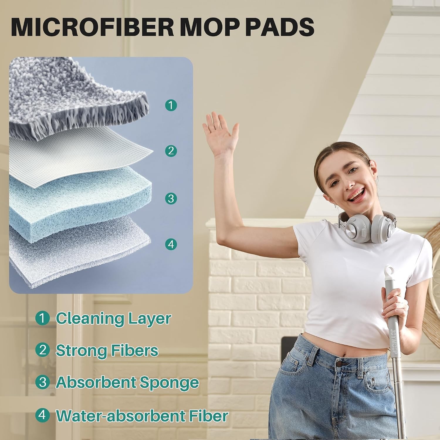 Flat Mop and Bucket System – Microfiber Floor Cleaner with 1 Pad White