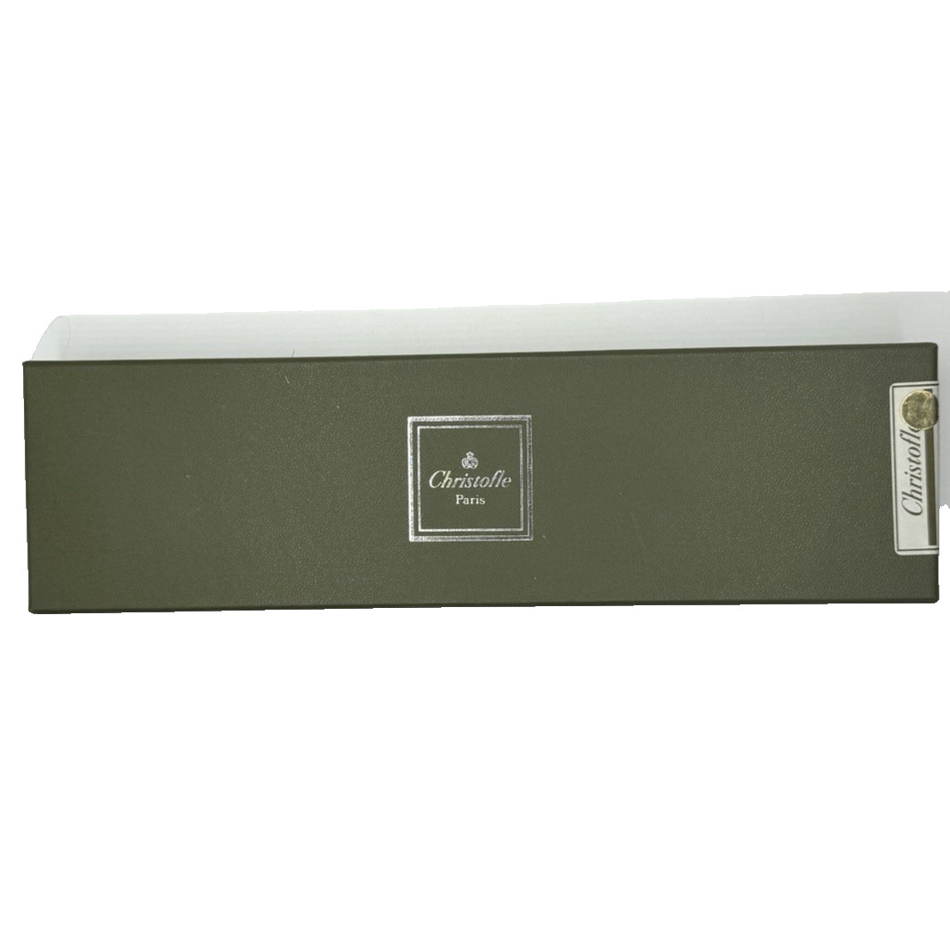 Christofle Gift / Storage Box 11.5x3x1.25 in. Green w/ Silver LOGO – EMPTY 1061