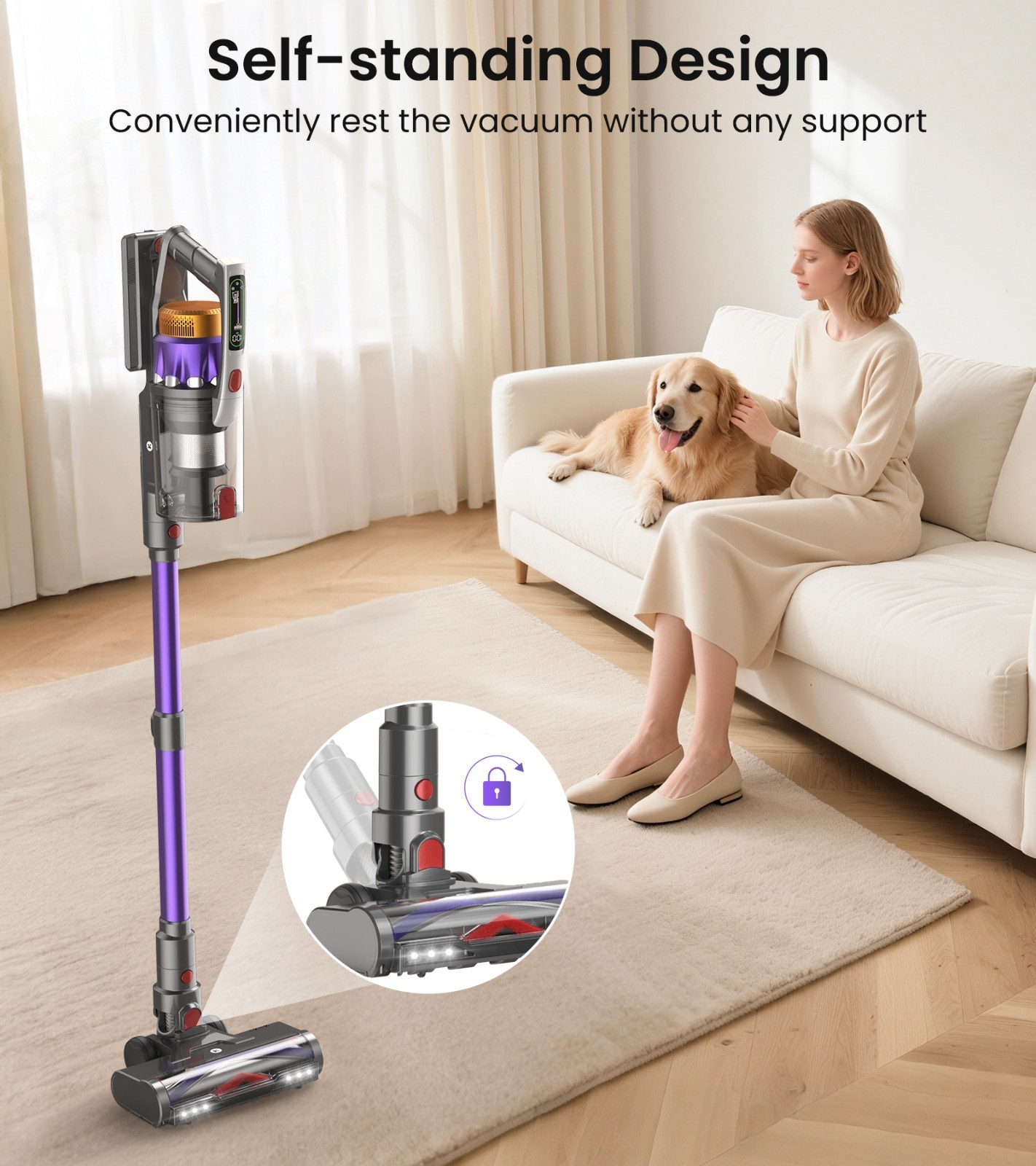 Hompany Cordless Vacuum Cleaner Self-Standing Stick 55Kpa 70min Lightweigh 650W