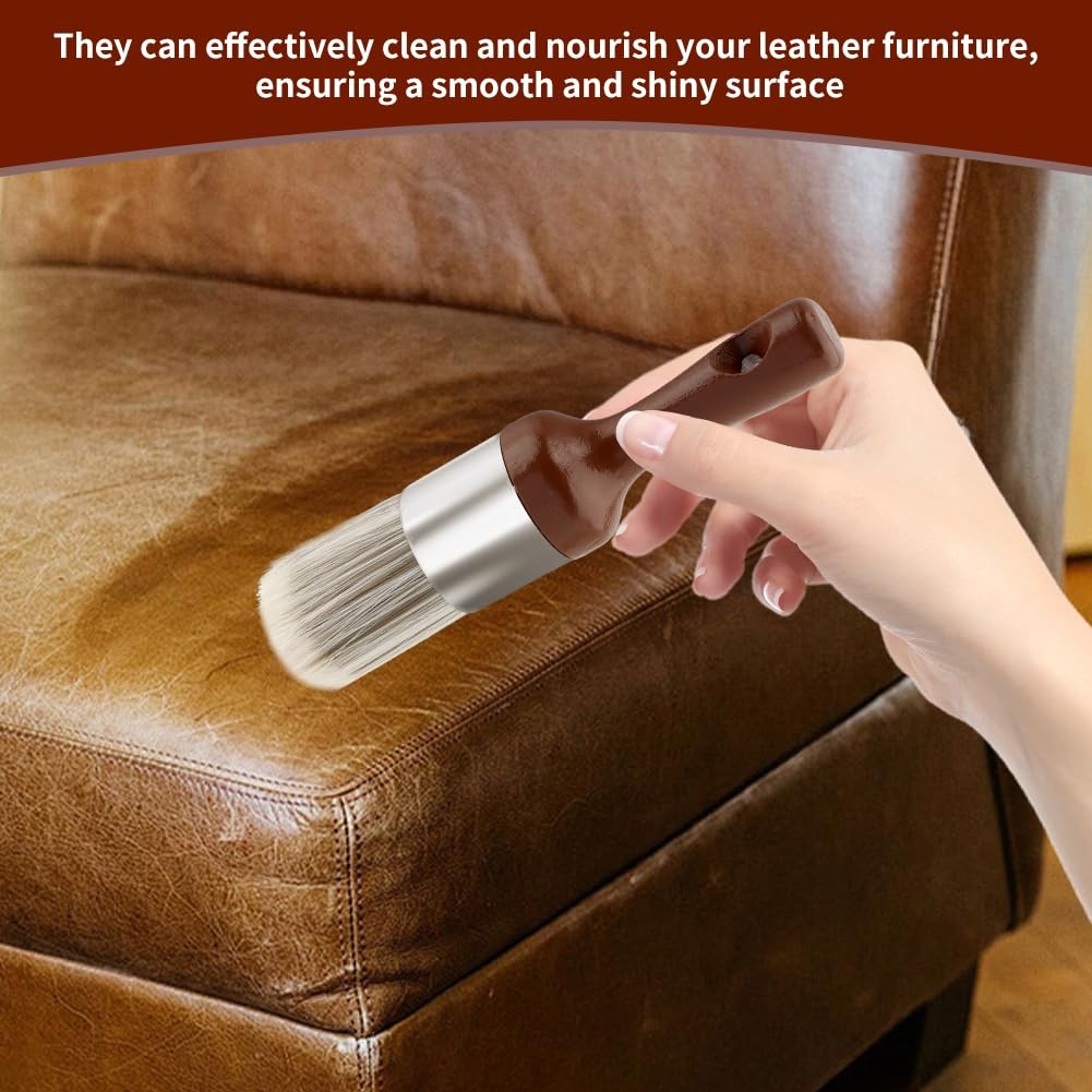 2pcs Leather Furniture Salve Brush, Wooden Handle Soft Nylon Bristles Wood So…