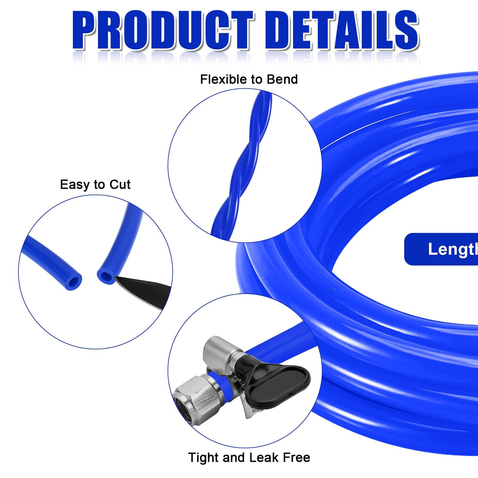 10 FT 5/16 Inch ID Beer CO2 Gas Line Tubing Blue PVC with 4 PCS Hose Clamps