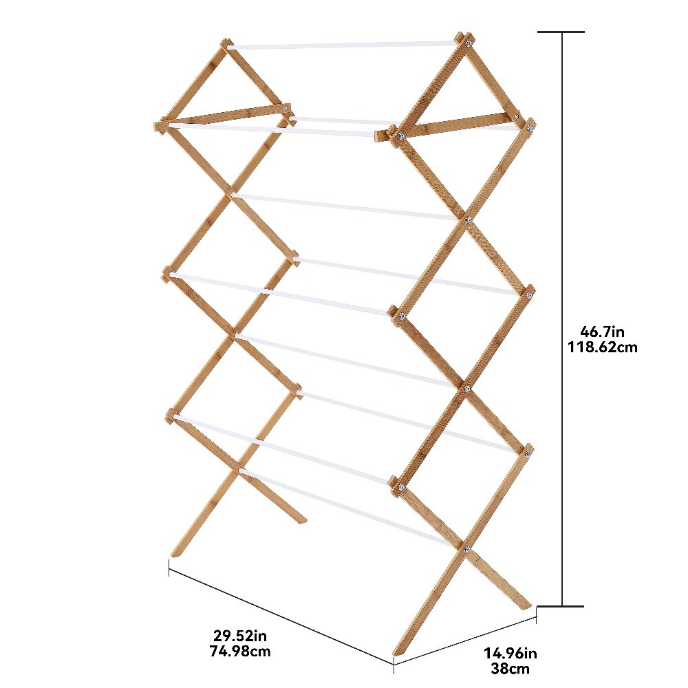 Space-Saving Collapsible Bamboo Laundry Clothes Drying Rack