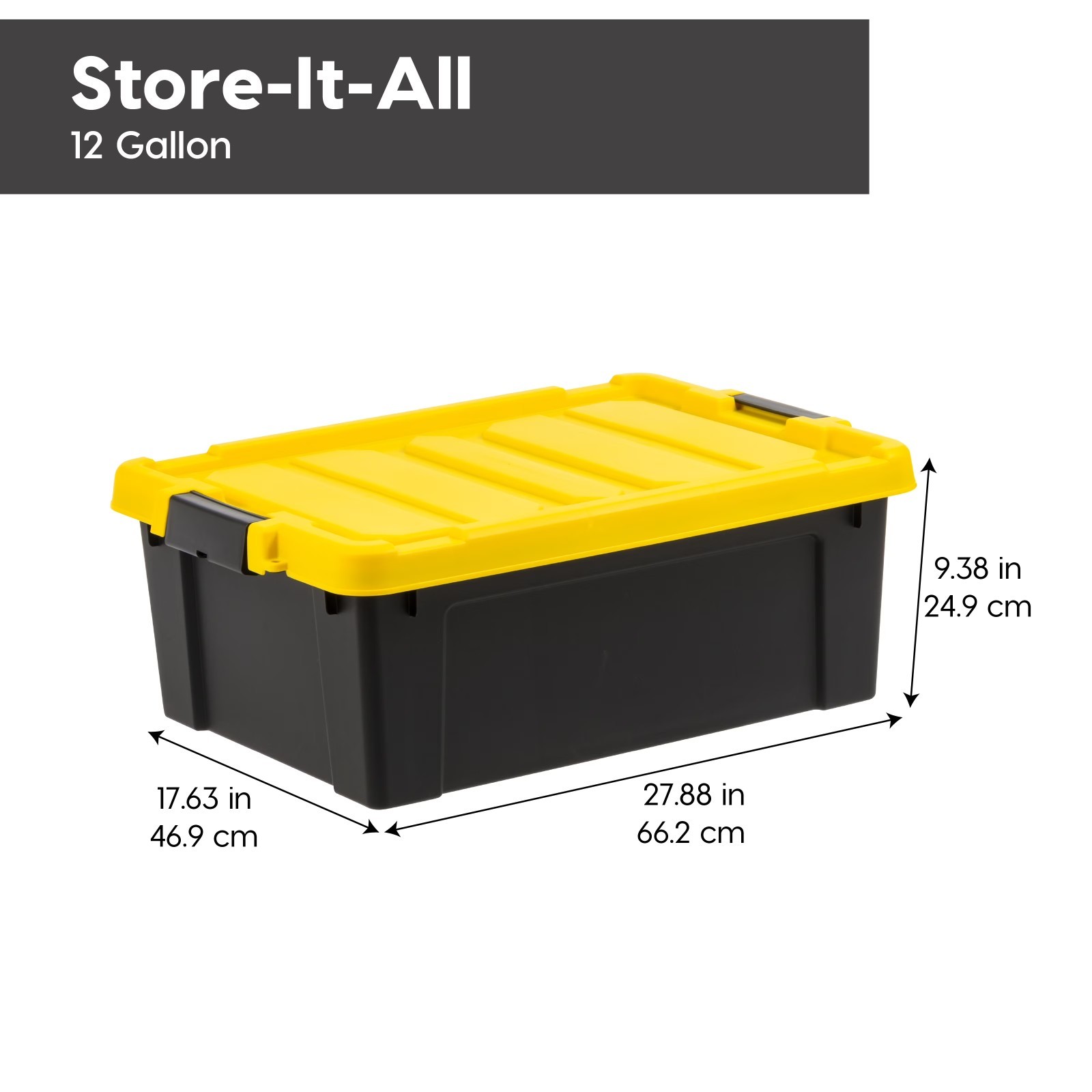 IRIS 12 Gallon Plastic Latching Storage Bin Tote Lid Black 3-Pack