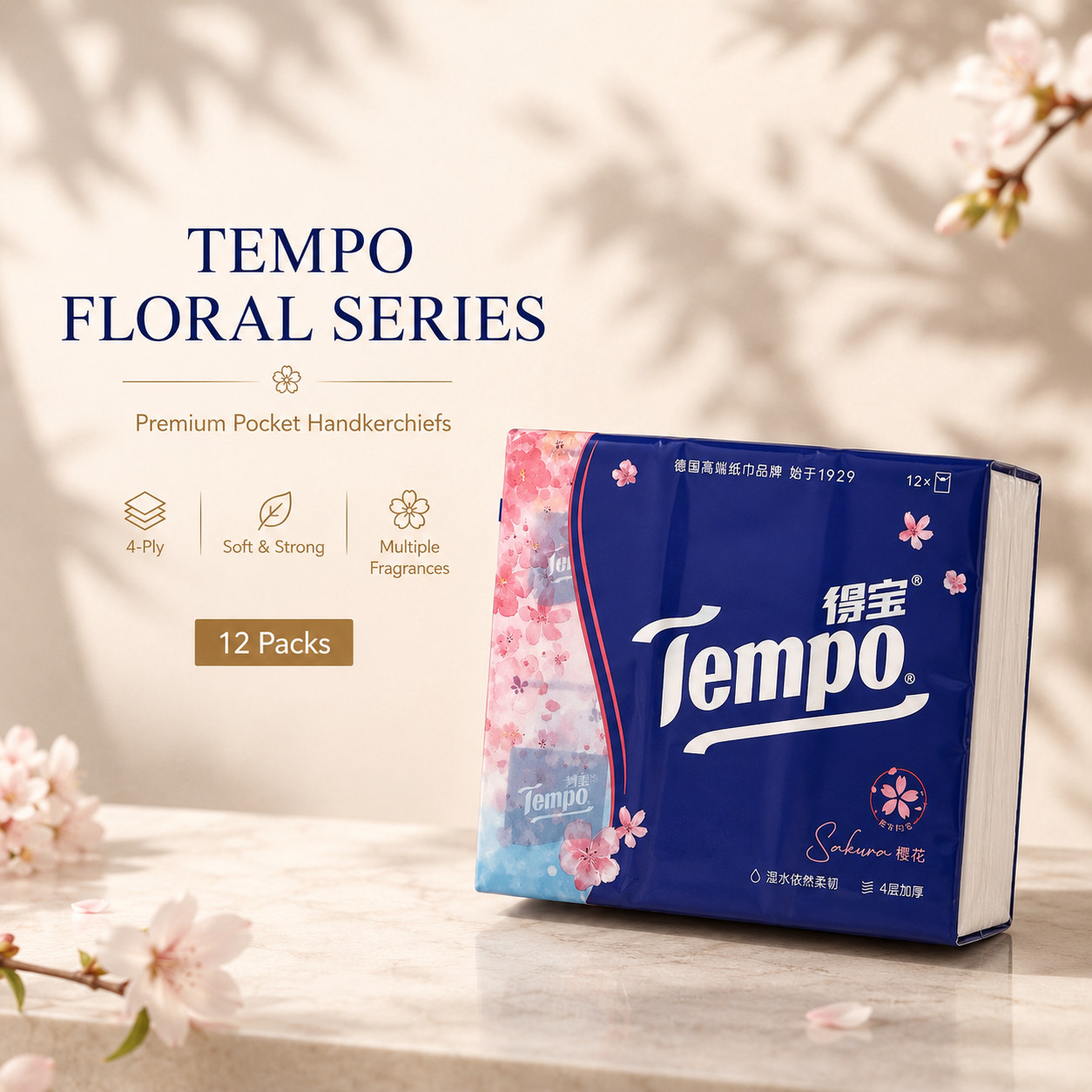 Tempo Premium 4-Ply Pocket Tissues (12-Pack), 5 Different Smell You can Choose