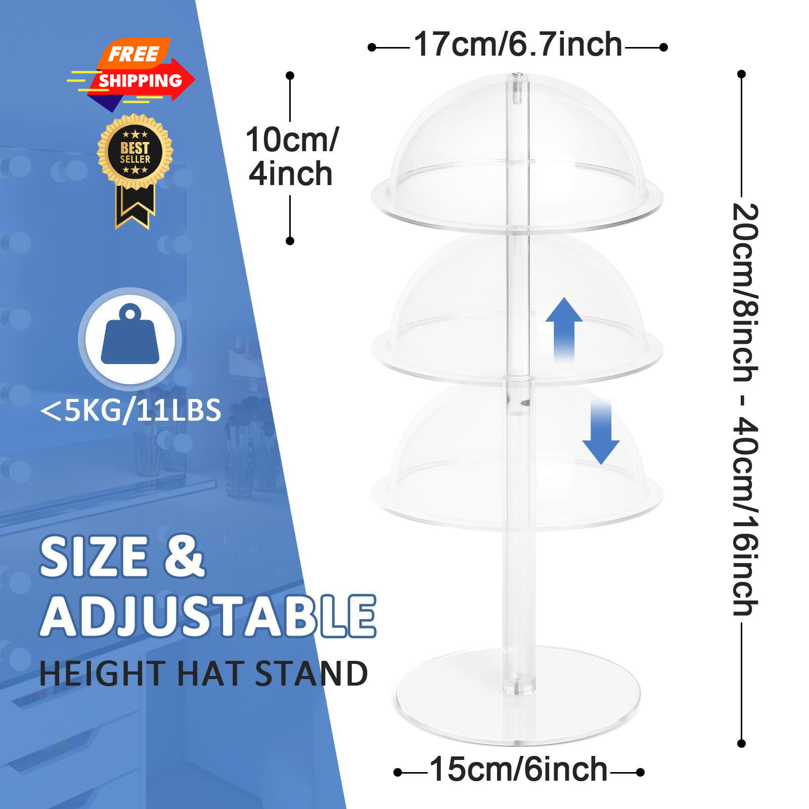 Vrietina 4PCS Acrylic Hat Stand and Wig Display Rack with Height 4 PCS, 4 PCS
