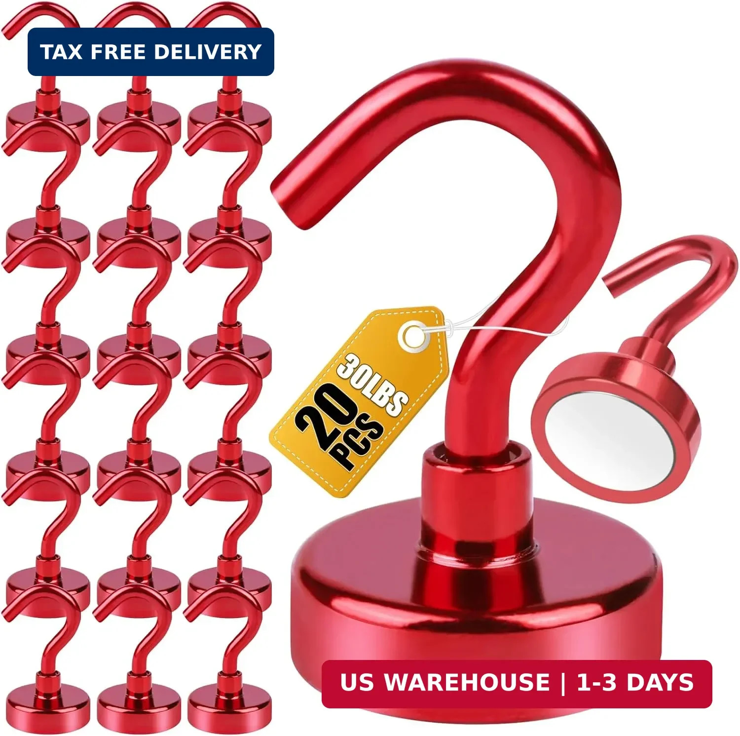 Magnetic Hooks 20pcs 30lbs Cruise Essentials 2026 Magnet Hook Red | Neodymium He