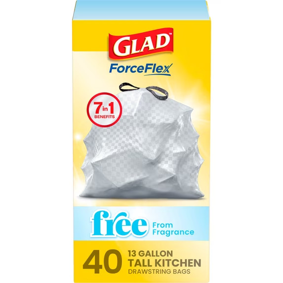 Glad ForceFlex Tall Kitchen Drawstring Trash Bags 13 Gal, 40 Count NEW