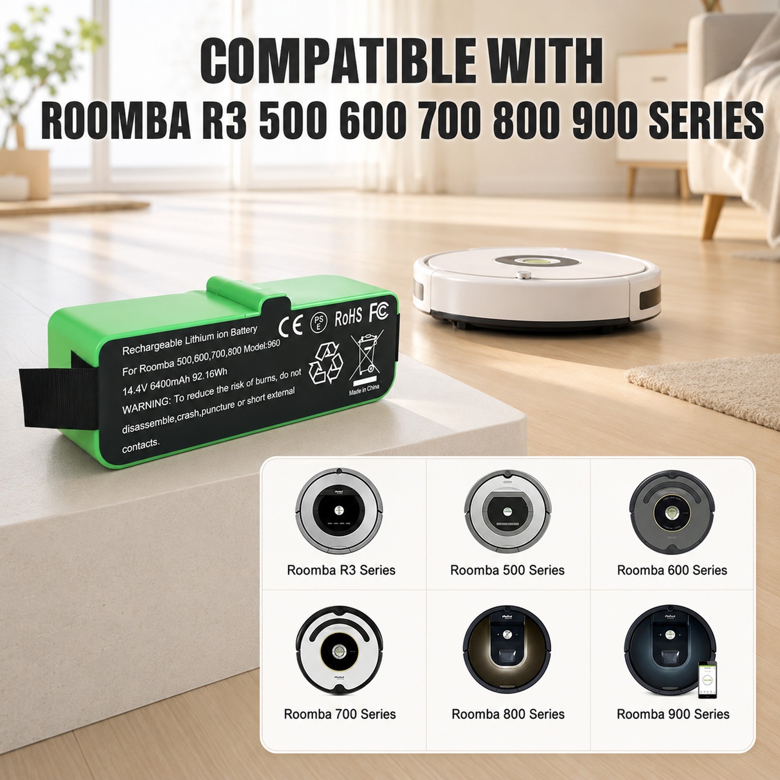 6400mAh Replacement Battery for iRobot Roomba 960 980 981 970 965 801 805 850