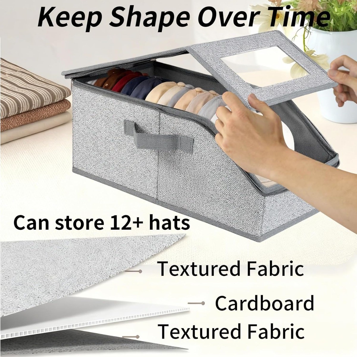 2/1 Pack Hat Storage Boxes for Baseball Caps – Stackable Clear with Window Lid,