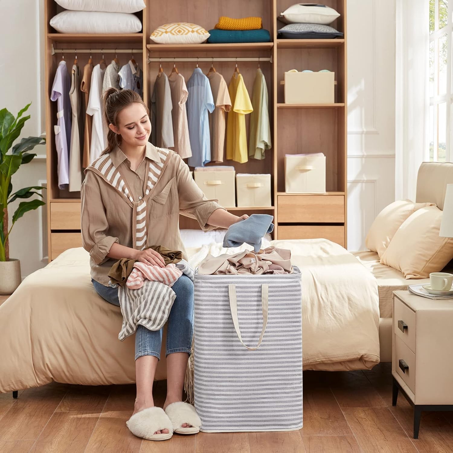 2 Pack 80L Collapsible Grey Laundry Baskets