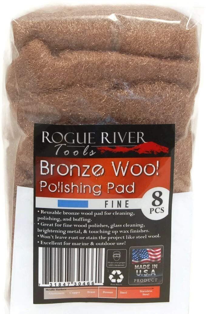 Rogue River Tools Bronze Wool Pads (8pc)- CHOOSE GRADE. Marine, Glass, Wood, USA