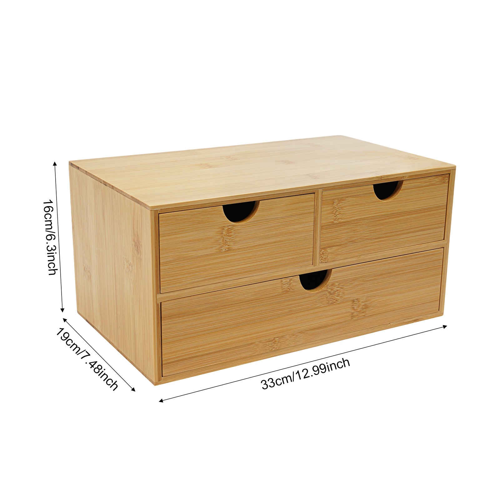 Bamboo Desk Organizer with 3 Drawers, Tabletop Storage Box No Assembly Required