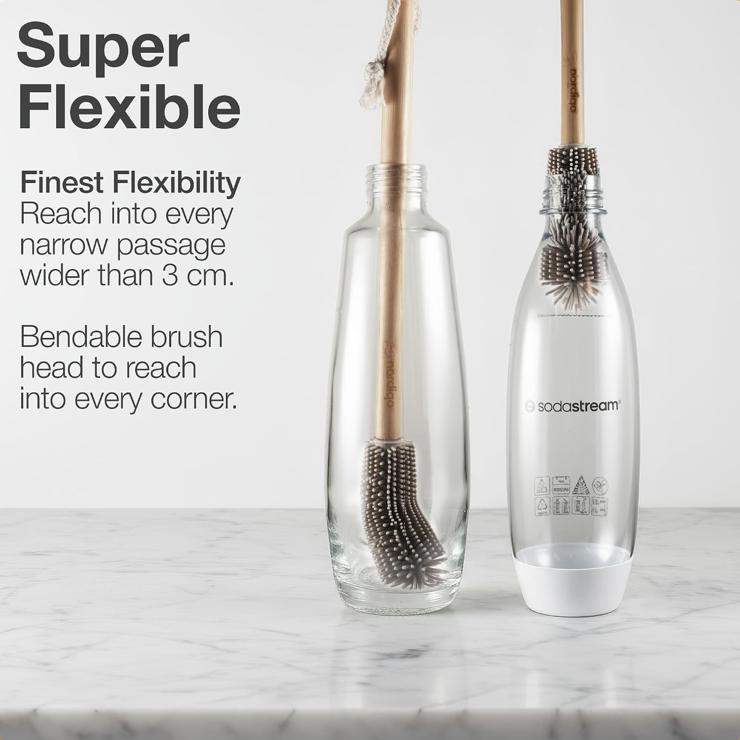 16″ Extra Long Bamboo Bottle Brush with Plastic-Free Silicone Head | Cleans