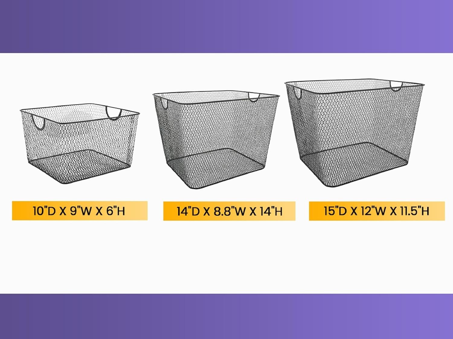 Ybm Home Wire Mesh Open Bin Basket Silver 11 in. L x 5.1 in. W x 5 in. H 2 Pack