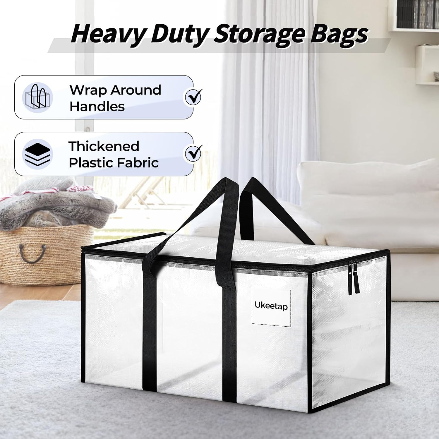8 Pack Extra Large Clothes Storage Bins with Lids, Moving Bags, Clear | Storage