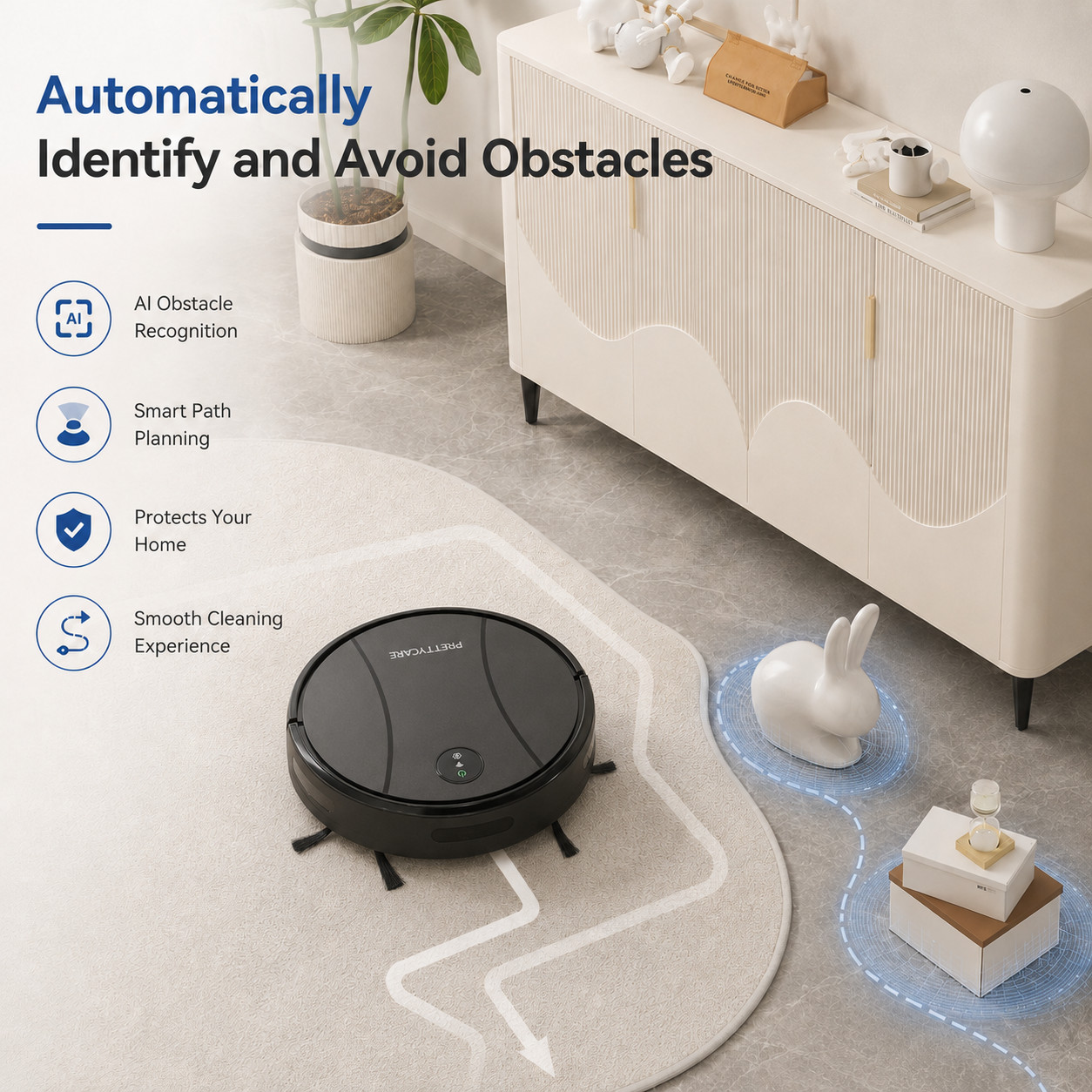 PrettyCare C2-v2 Robot Vacuum Mop Combo 8000Pa Suction 5200mAh, Black