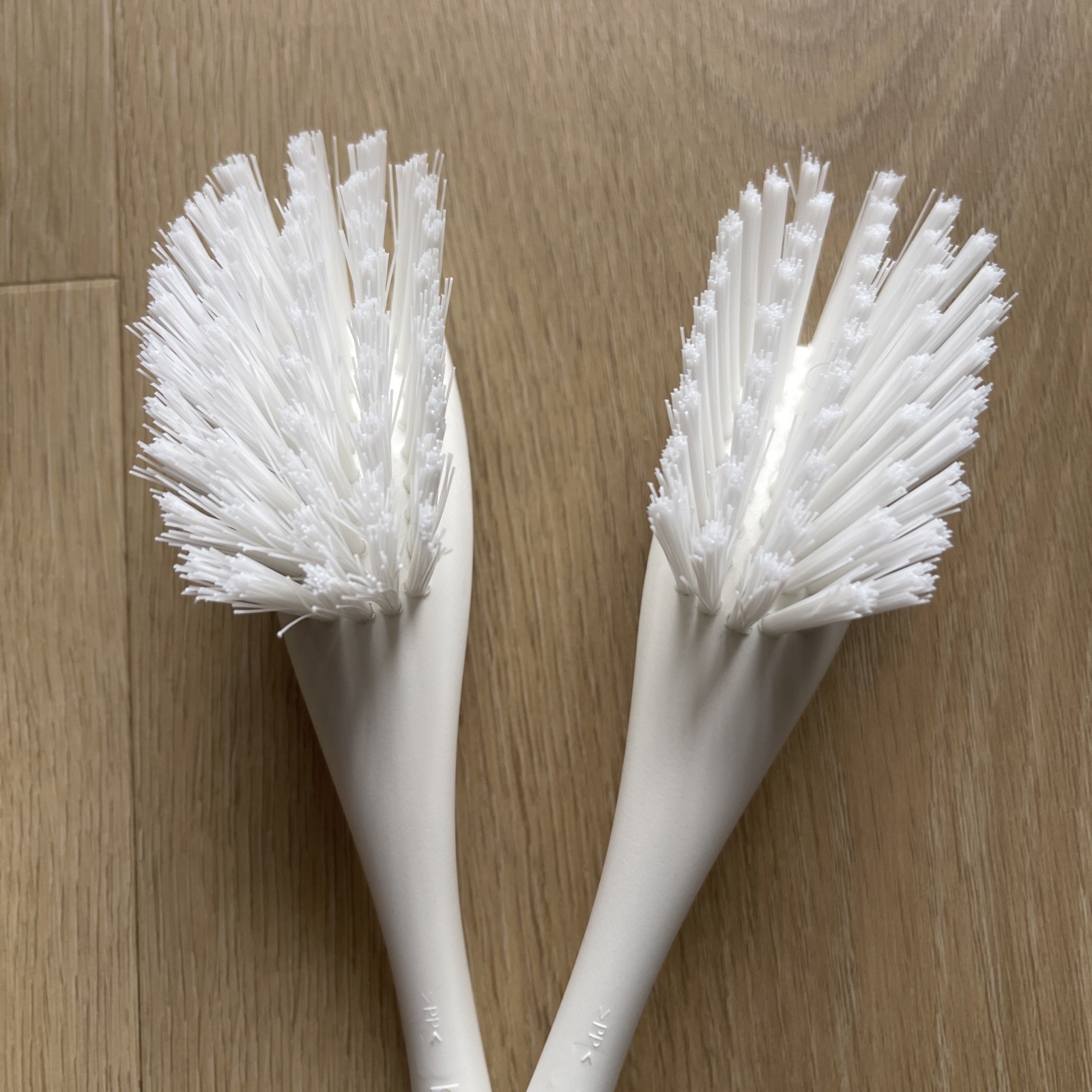 Two white IKEA Hook Cleaning Washing Scrub Brushes-Safe For Nonstick Cookware