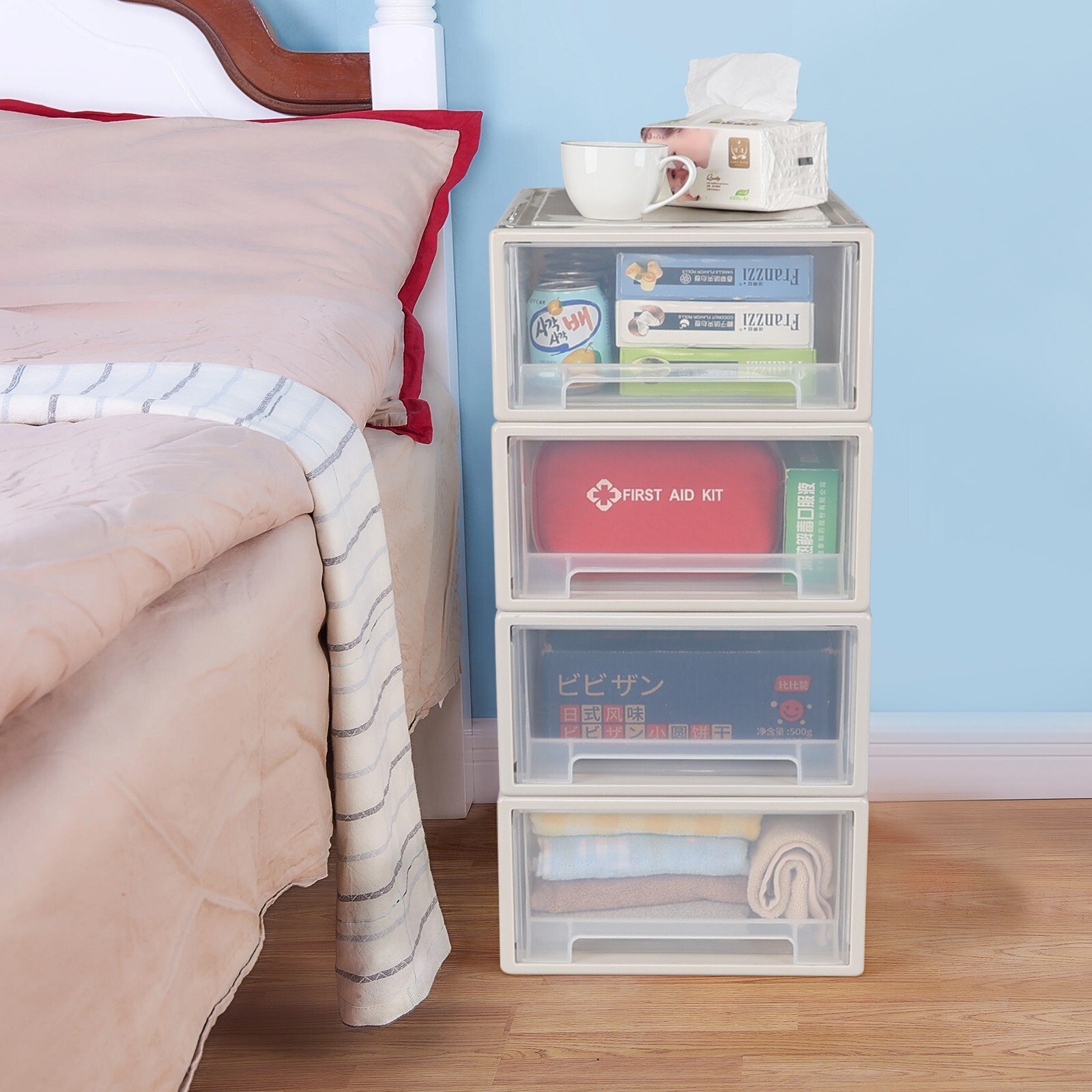 4 Packs 18 Quart Plastic Stacking Storage Drawers, Large Stackable Drawer Unit
