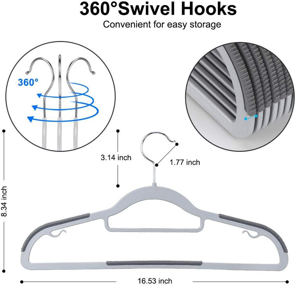 Durable Plastic Hangers Non Slip for Clothes Coat Heavy Duty 360° Swivel Hook