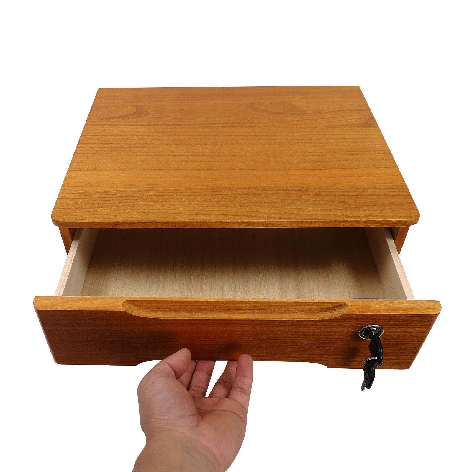 2 Tiers Wooden Tabletop Organizer Box Lockable Desktop Storage Cabinet w/Drawers