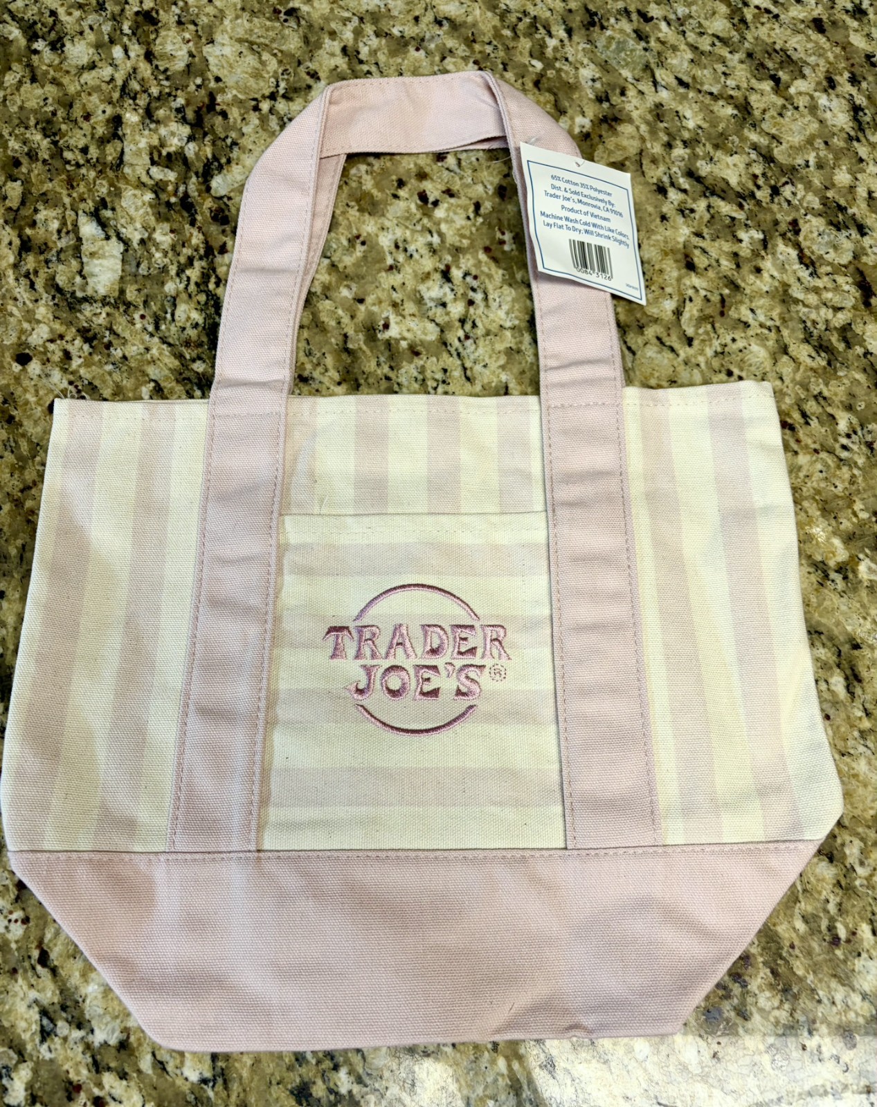 Trader Joe’s Striped Mini Canvas Tote Bag Pink Cotton Polyester