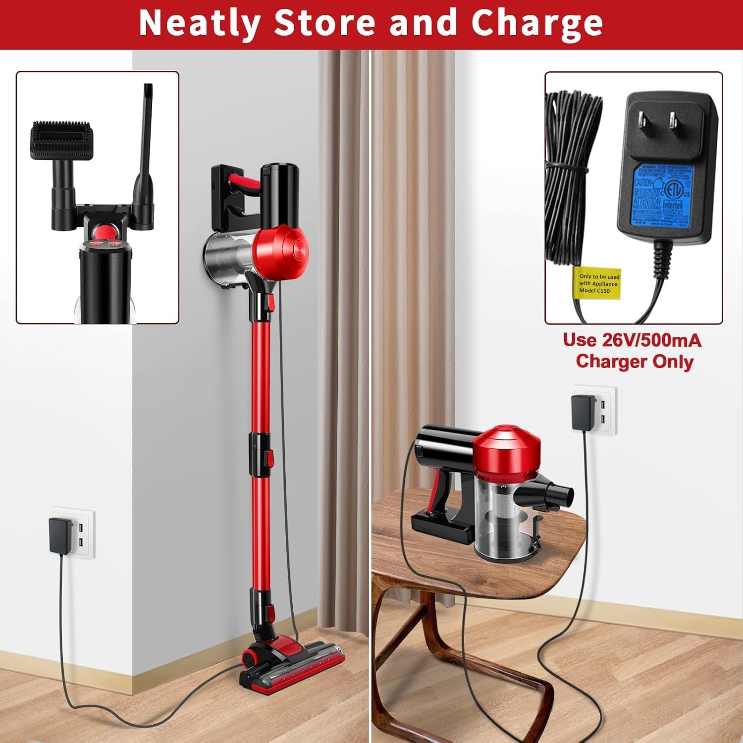 C150 Cordless Vacuum Cleaner with 2200mAh Rechargeable Battery, 18000Pa Cyclo…