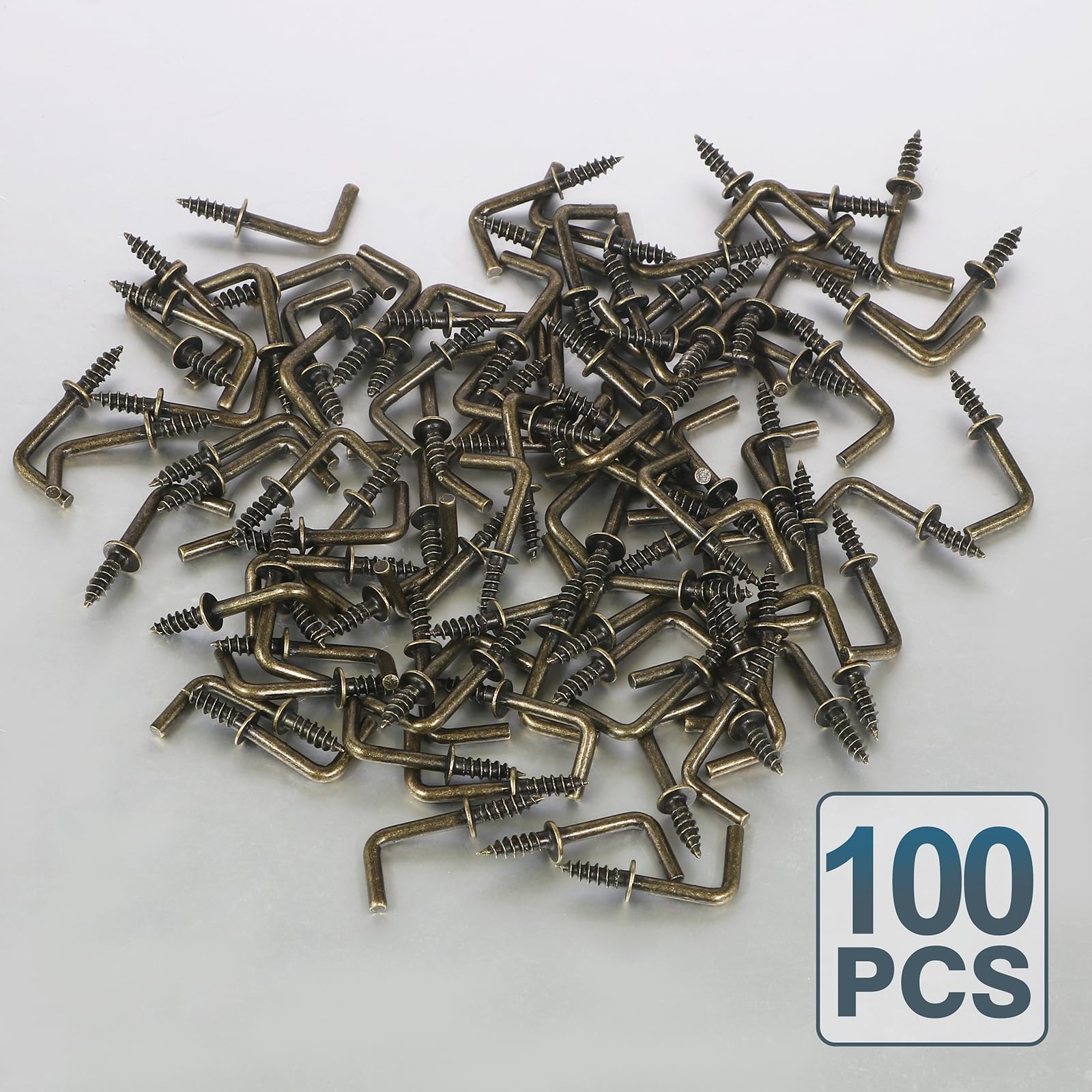100 PCS 1/2 Inch Bronze L Shape Right Angle Screw Hooks Hanging Hardware Fits