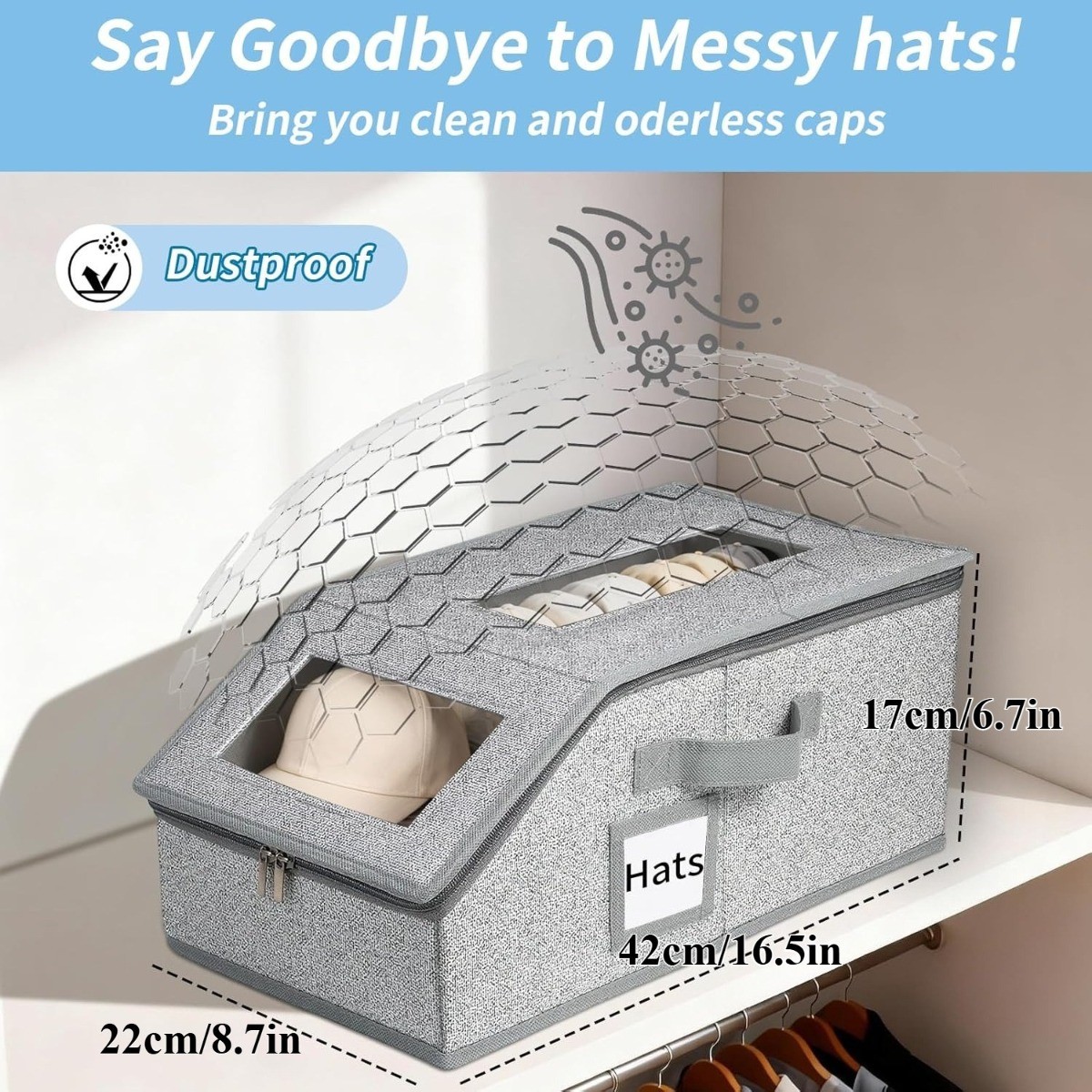 2/1 Pack Hat Storage Boxes for Baseball Caps – Stackable Clear with Window Lid,