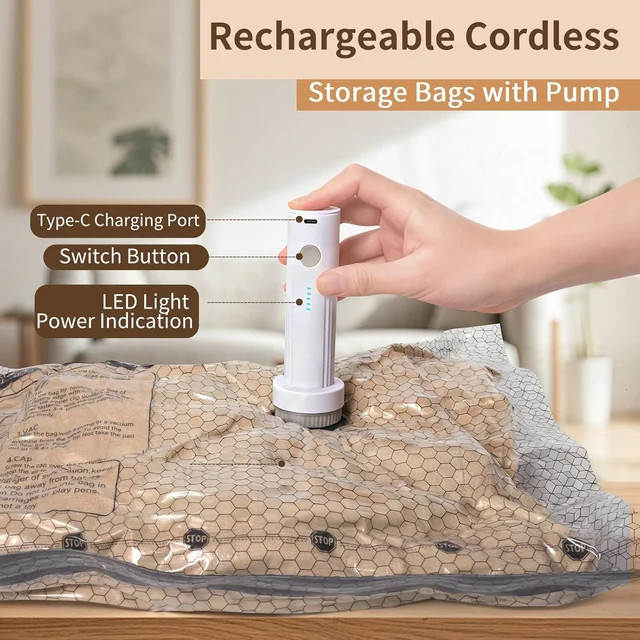 15 Pack Travel Vacuum Bags with Rechargeable Pump 3 Sizes for Clothing