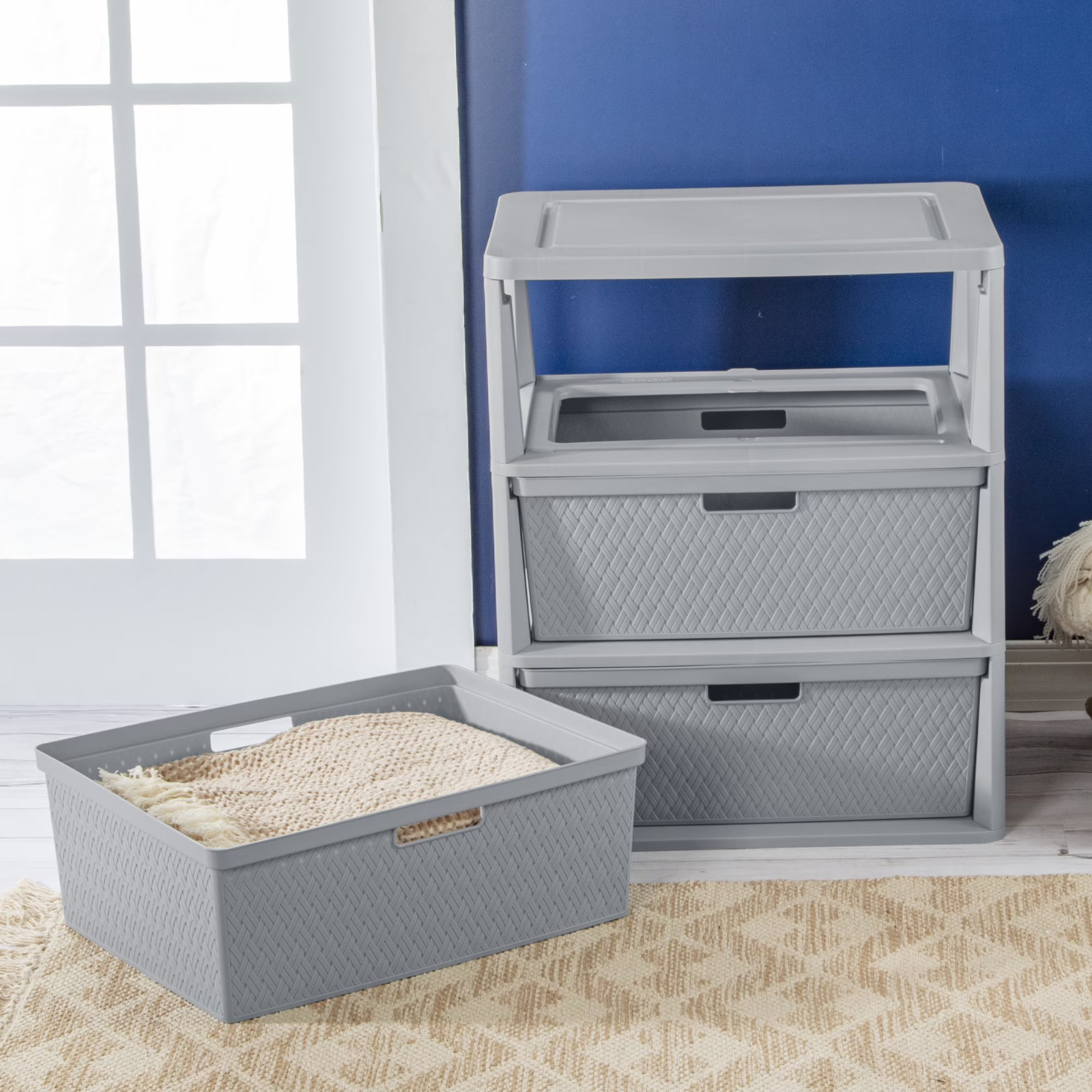 Sterilite Wide 3 Drawer Tower, Plastic Storage Organizer with Removable