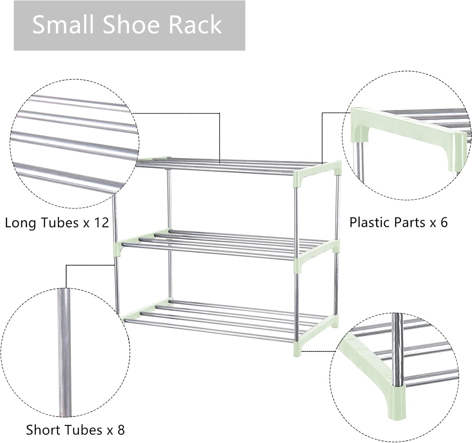 Small Shoe Rack, Narrow Stackable Shoe Shelf Organizer (3-Tier, Green) | [For En