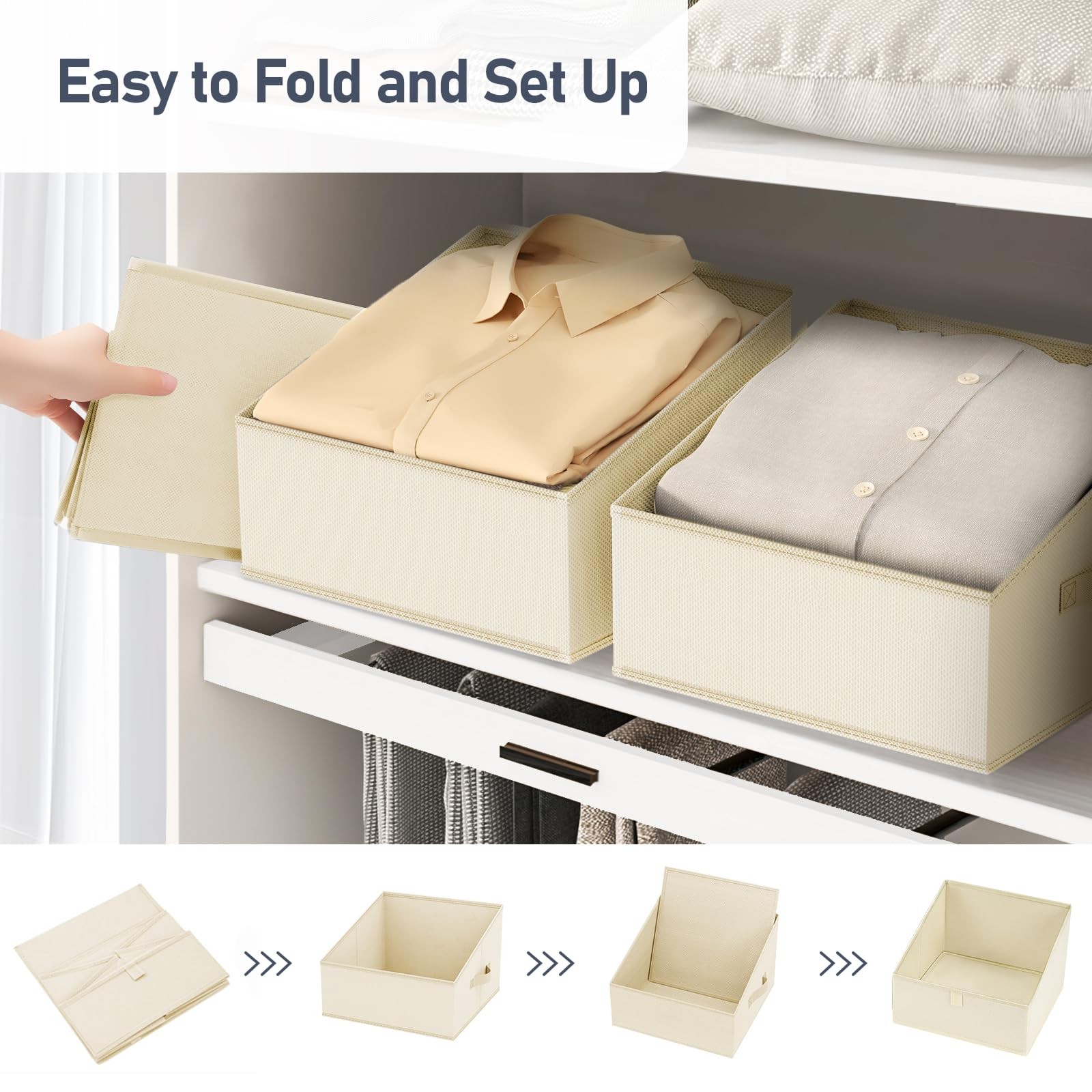 8 PCS Fabric Trapezoid Closet Storage Bins Foldable Shelf Organizer Box Beige