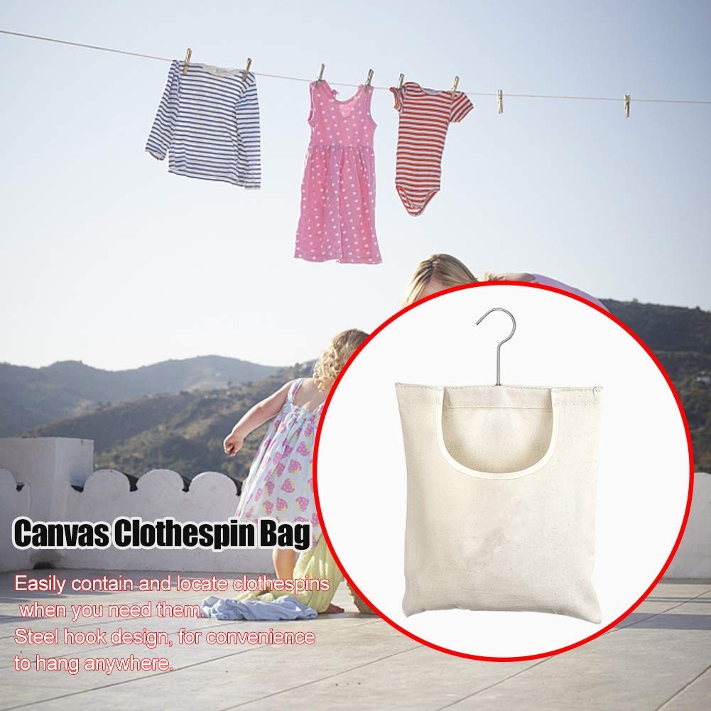 Canvas Clothespin Bag Portable Hanging Large Opening Storage Organizer Home