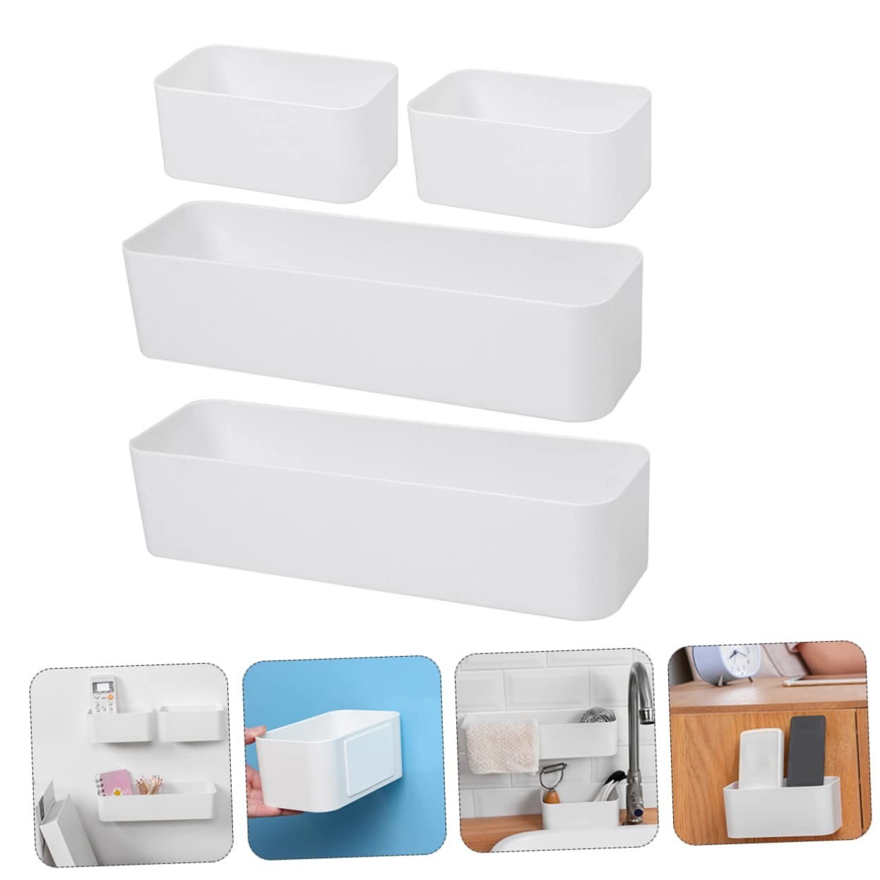 Wall Mounted Storage Box 4 Pack – Adhesive Holder for Remote, Phone & Small Item