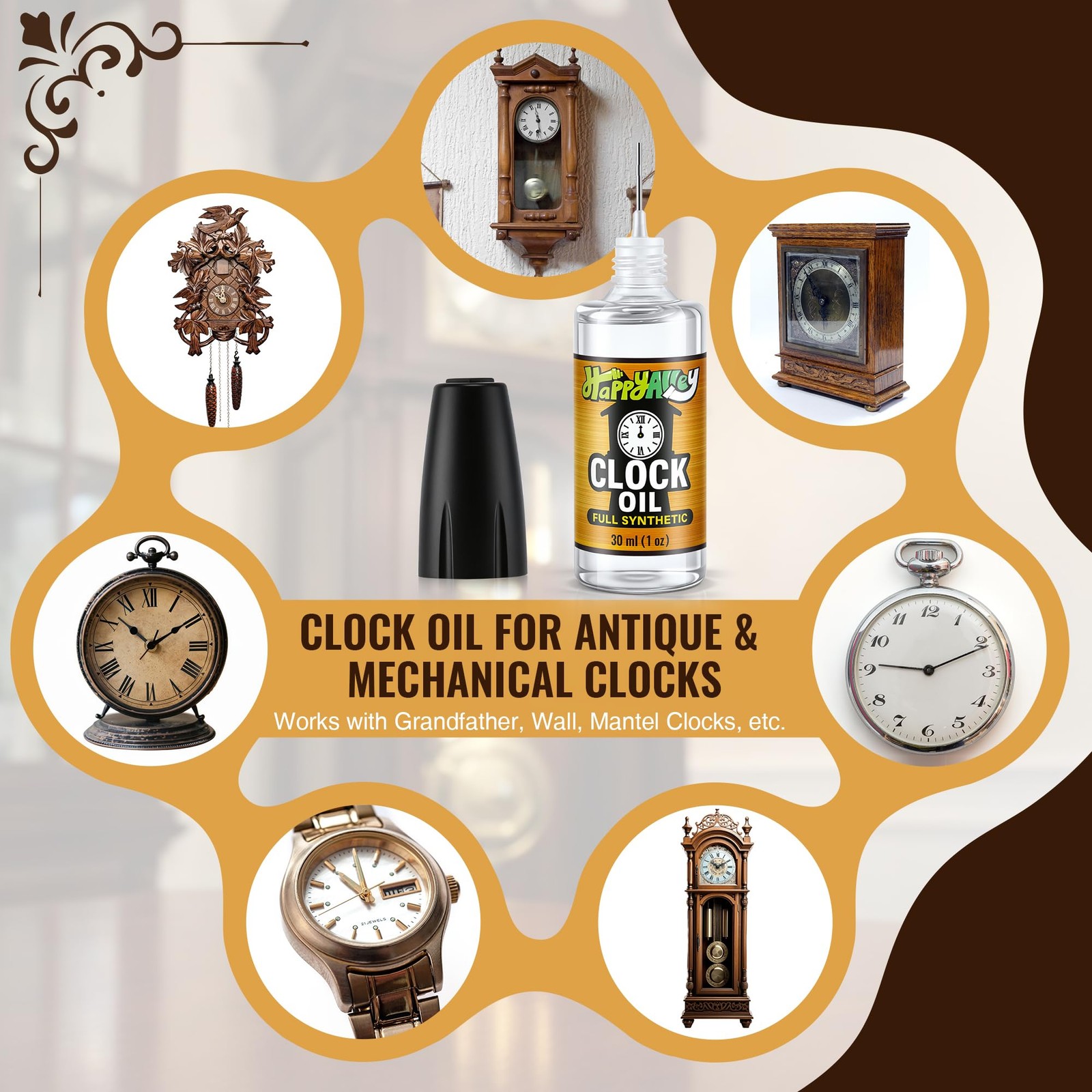 Synthetic Clock Oil 1 OZ for Grandfather, Cuckoo, Wall & Mantle Clocks