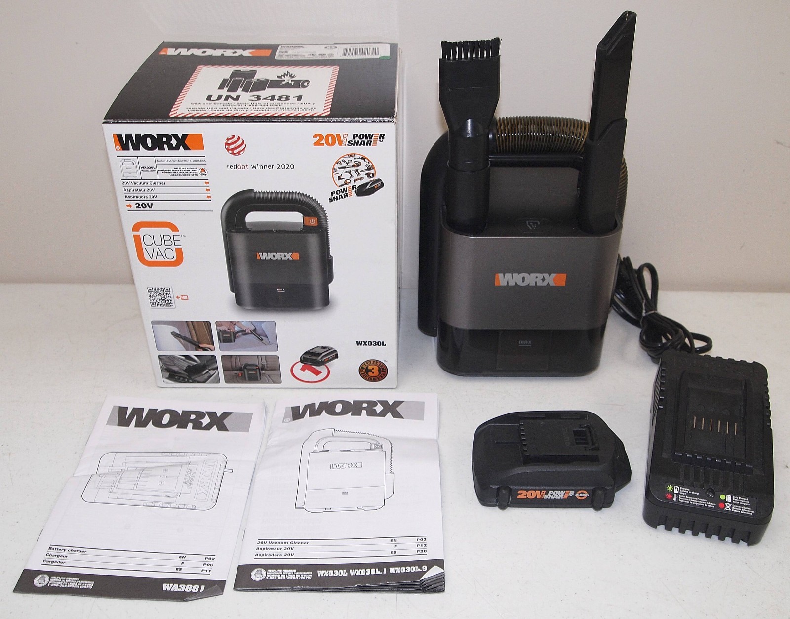 Nice! Works! WORX #WX030L 20v COMPACT VACUUM CLEANER Vac with BATTERY & CHARGER!