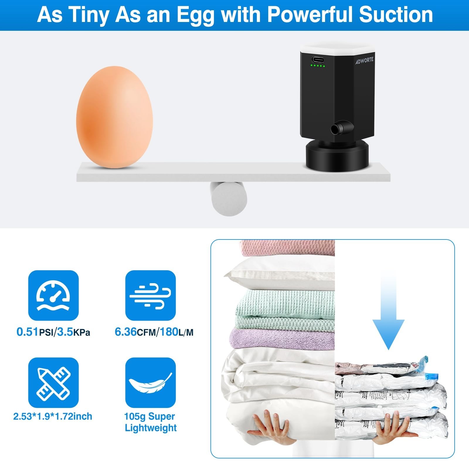Portable Cordless Electric Pump for Vacuum Storage Bags – Rechargeable Air Pump