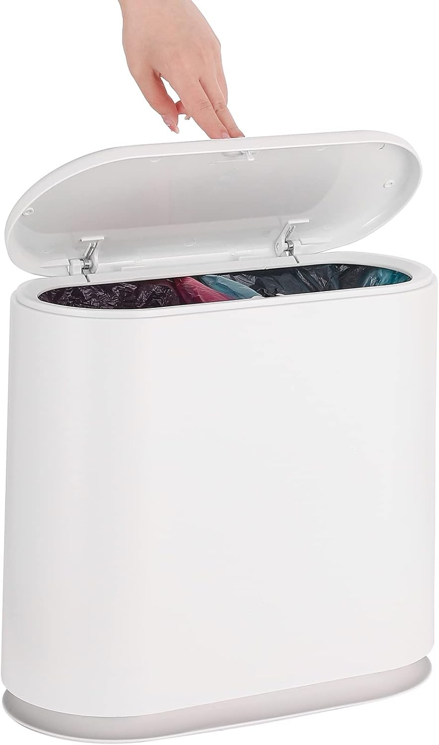 Slim Plastic Bathroom Trash Can With Lid,12L / 2.7 Gallon Pet & Dog Proof