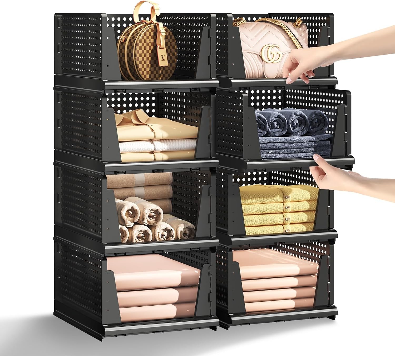 Folding Closet Organizer and Storage for Shelves, 5 Pack Stackable Plastic