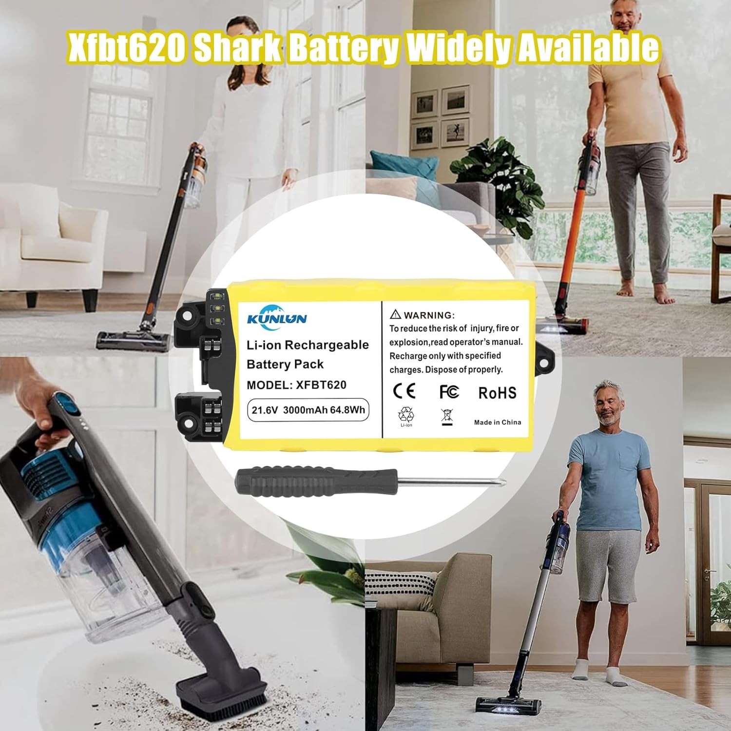 Replacement XFBT620 Battery for Shark Vacuums – IX141/IZ140/UZ145 21.6V 3000mA