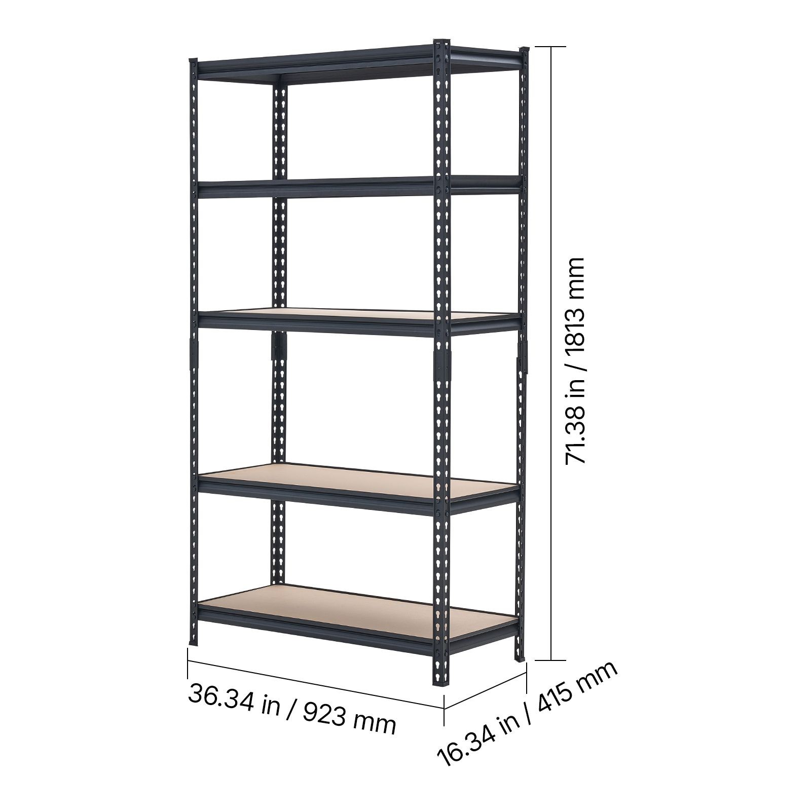 5-Tier Metal Shelving 2000lb Cap 36x16x71in Adjustable Utility Rack