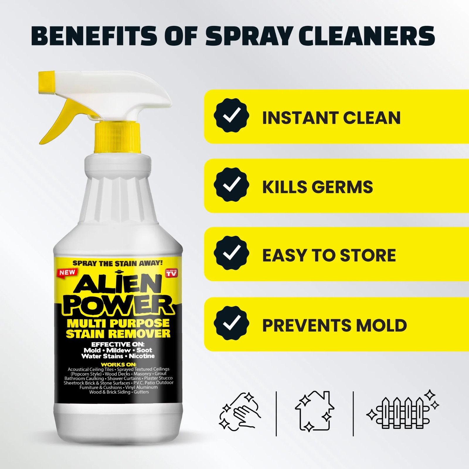 Alien Power Stain Remover Kit – Mold, Mildew & Algae Cleaner with Spray Bottle