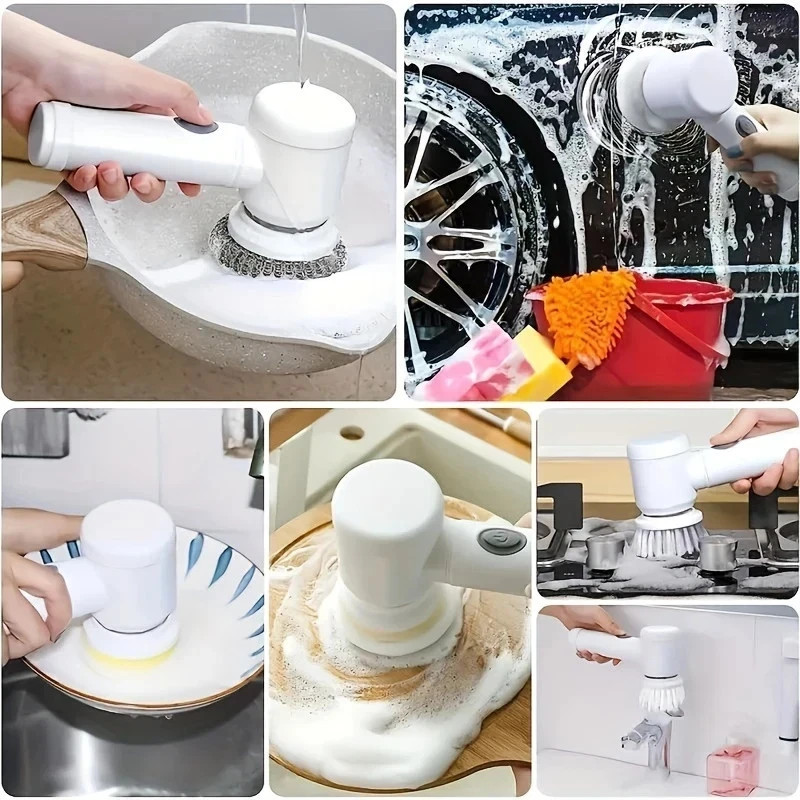 Electric Spin Scrubber Cordless Cleaning Brush Rechargeable 5 Brush Heads